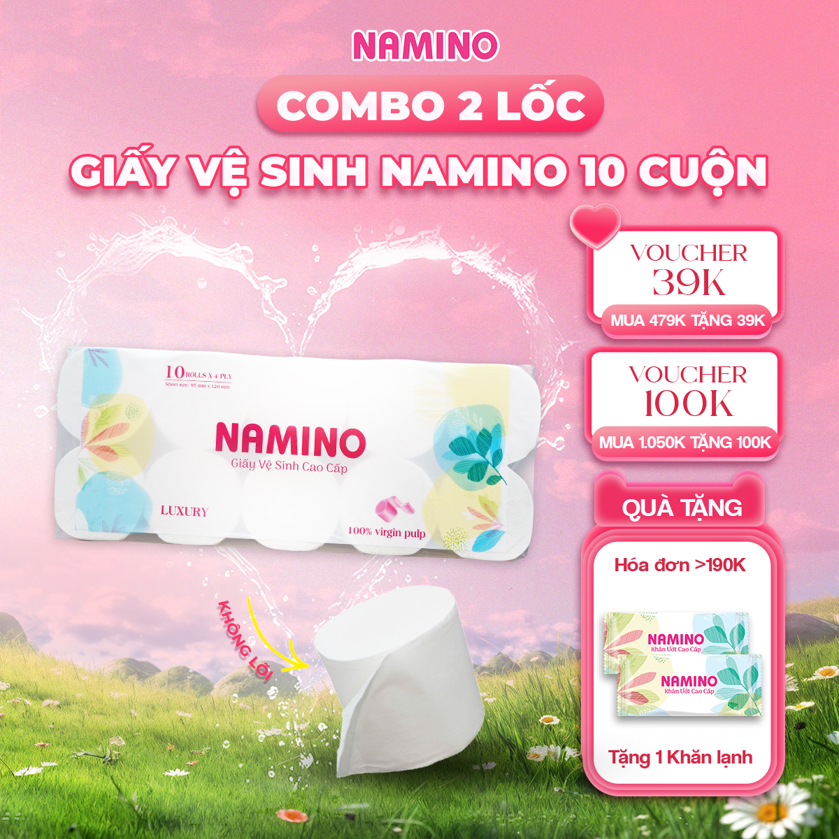 Giấy vệ sinh không lõi 10 cuộn